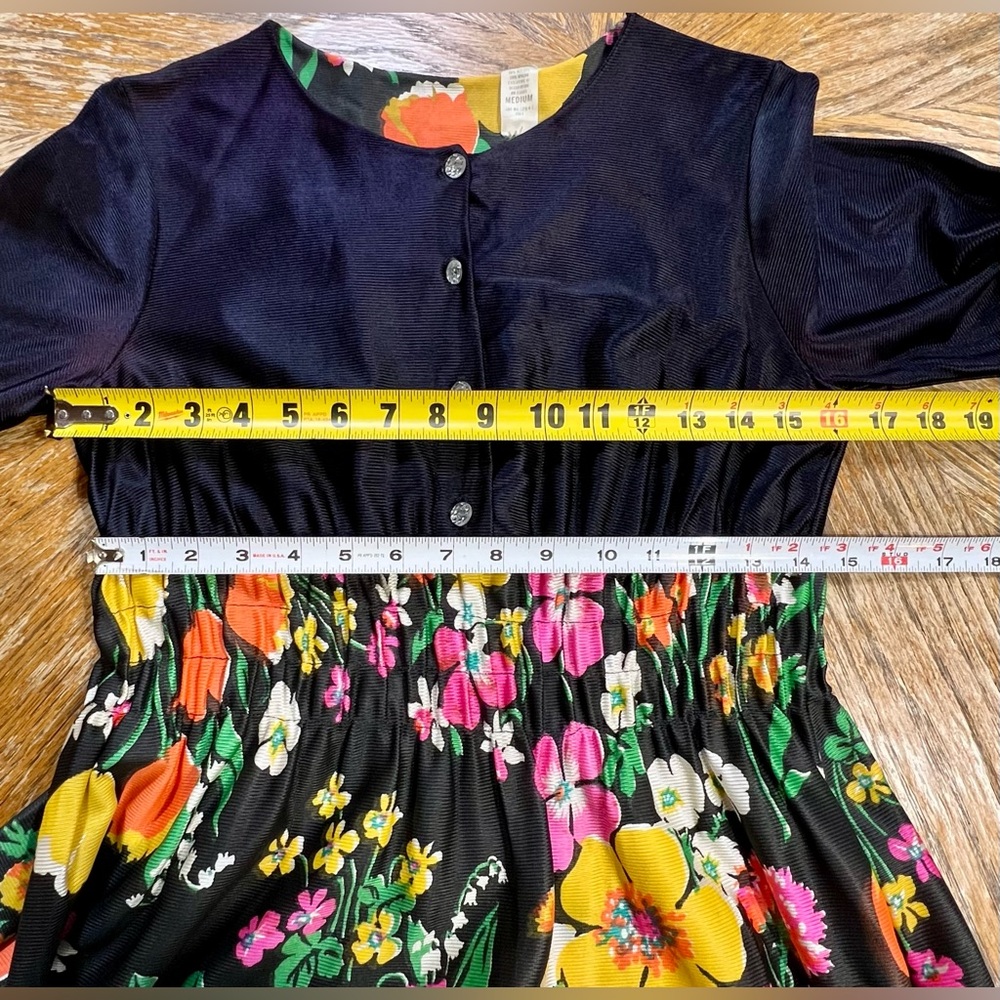VINTAGE mid century‎ 60s dark flower long maxi dress hostess house gown 70s MOD - Picture 13 of 17